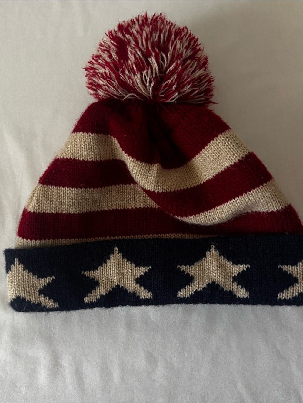 Kids Red, Cream & Navy Star Pom Beanie - Unbranded USA Patriotic